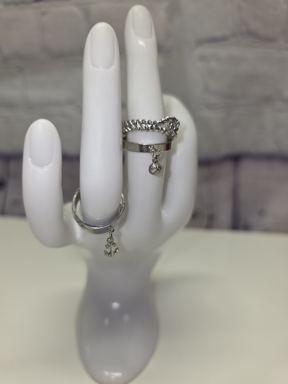 H&M Silver-Tone Dangle Charm Rings Stackable Set Of 4 Nautical
